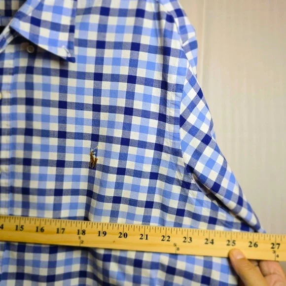 Ralph Lauren‎ Men's XL Gingham Button Down Shirt Blue Classic Fit Cotton - Picture 6 of 10